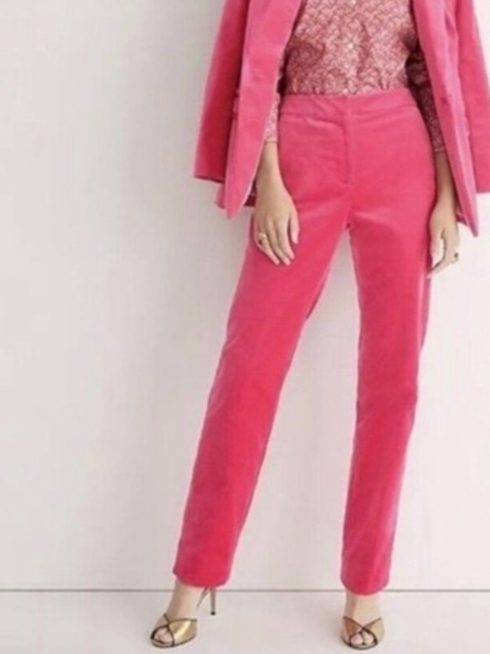 J.Crew Collection Tipped Stretch Velvet Pant Suit in vibrant Dragonfruit Pink
